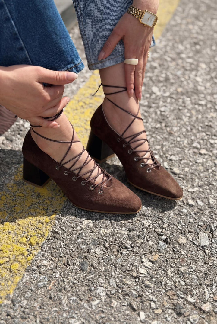 Temora Topuklu Ayakkabı Acıkahve Süet - ILOVESHOES