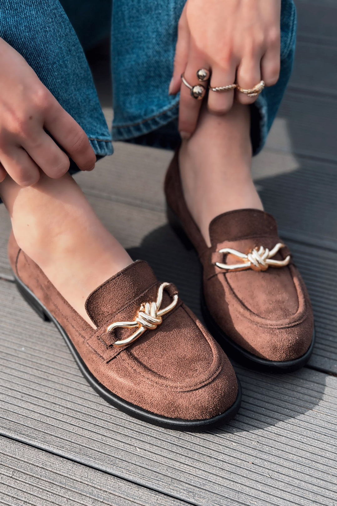 Norel Kadın Loafer Acıkahve Süet Fiyonk Detaylı - ILOVESHOES