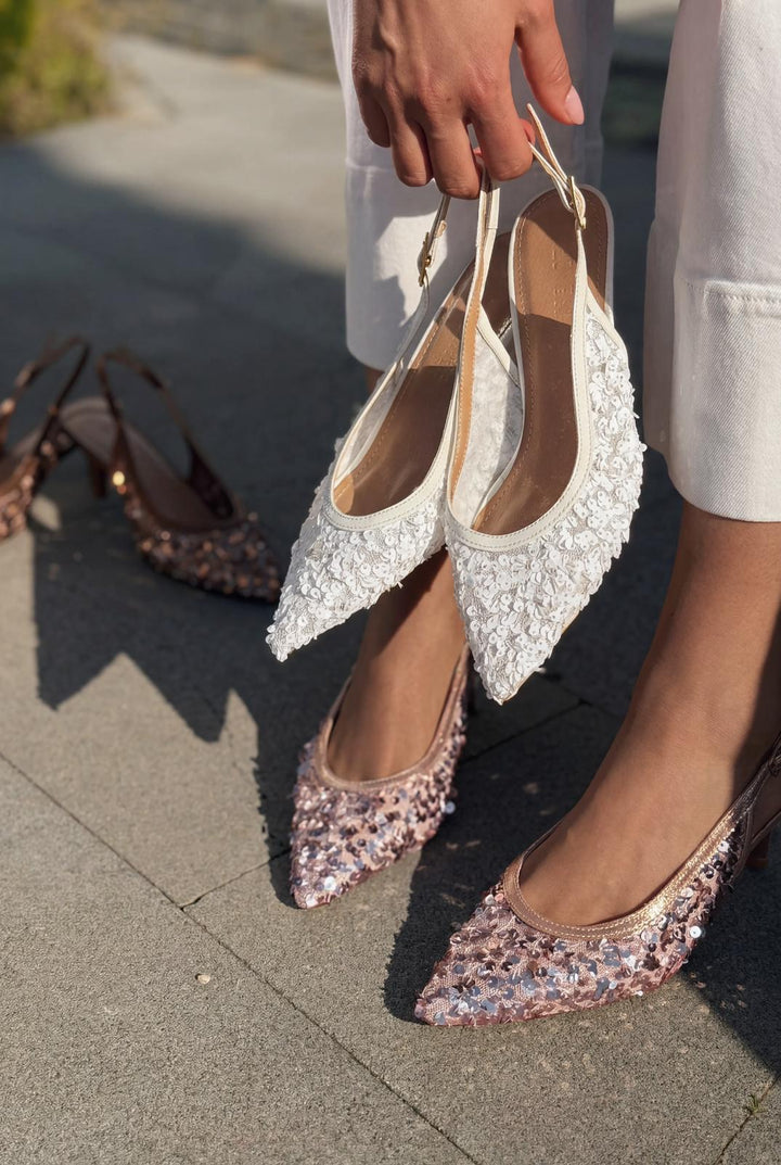Selorine Stiletto Beyaz Pullu - ILOVESHOES