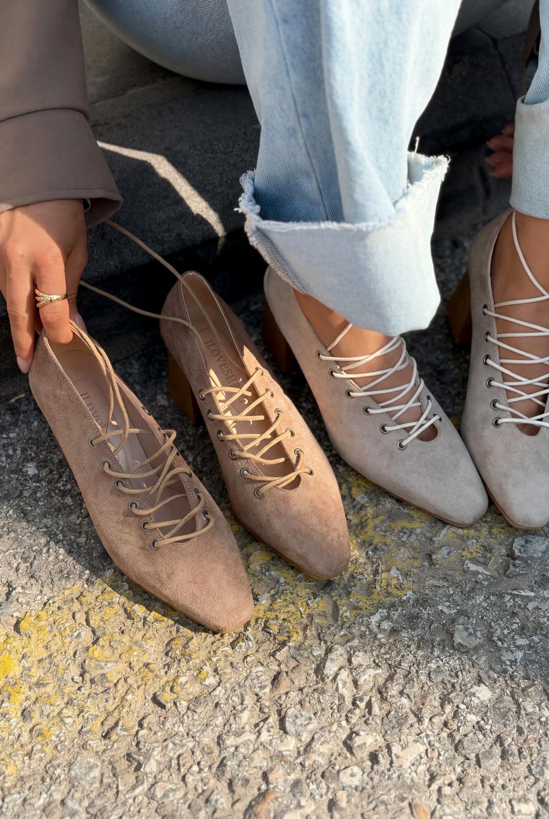 Temora Topuklu Ayakkabı Camel Süet - ILOVESHOES