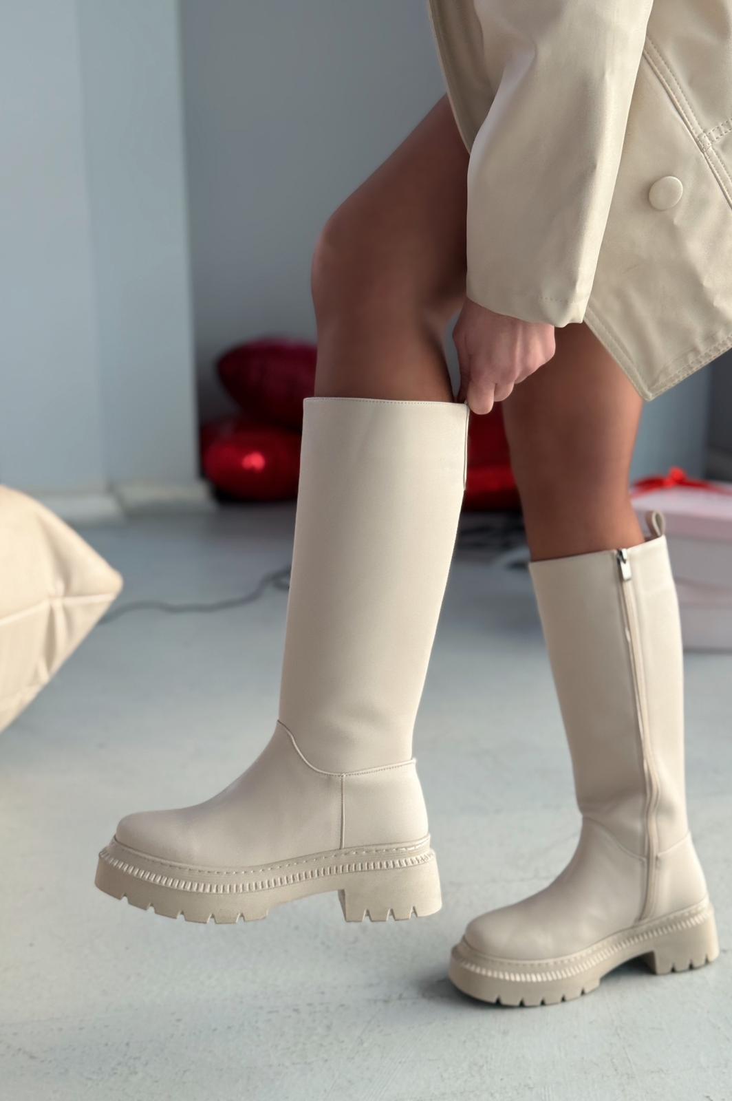 Vetra Bej Fermuarlı Günlük Kadın Çizme