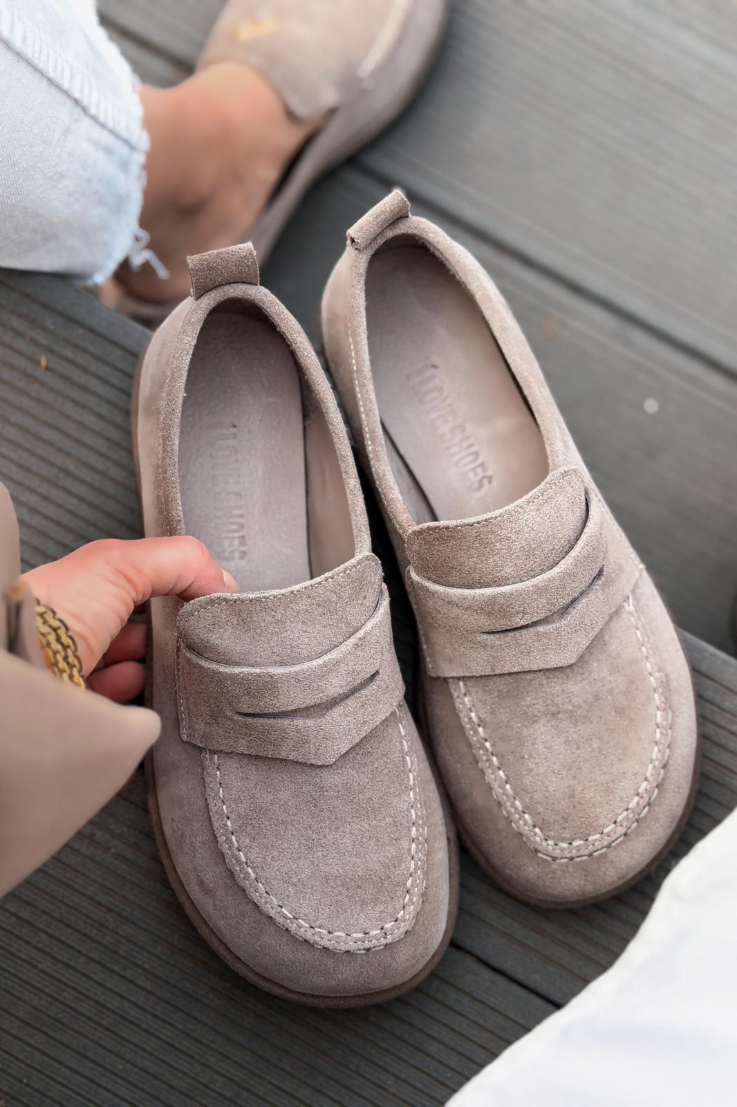 Marion Kadın Loafer Vizon Hakiki Süet - ILOVESHOES