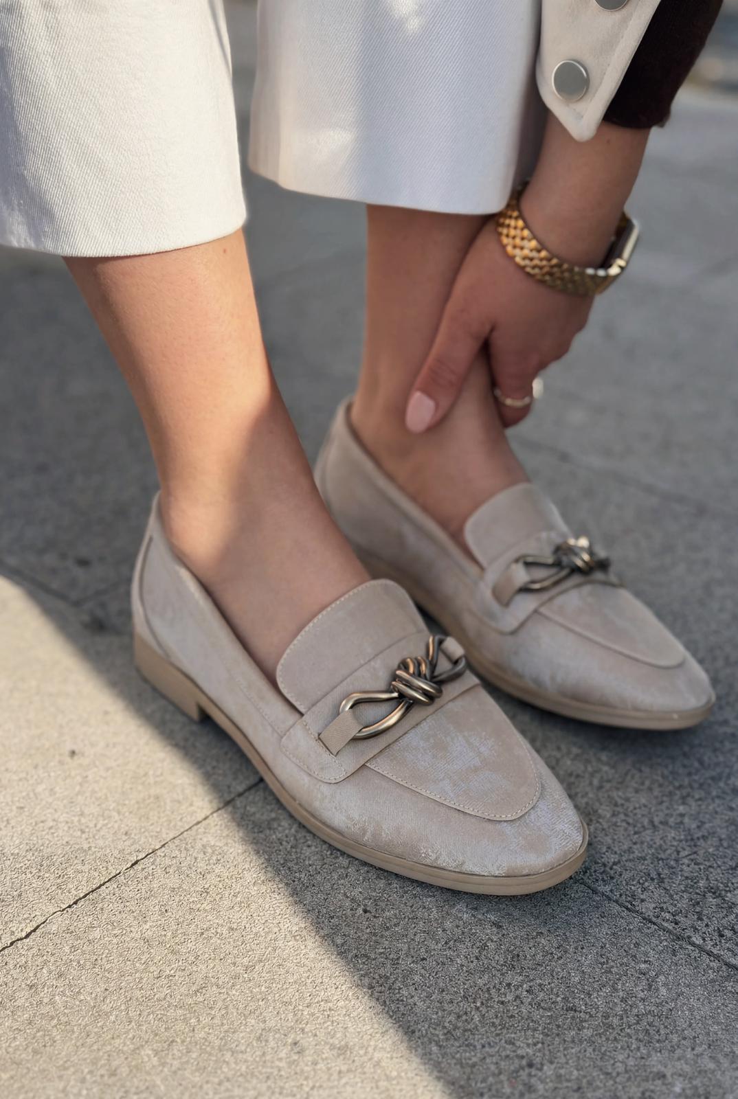 Kastora Kadın Loafer Bej Saten - ILOVESHOES