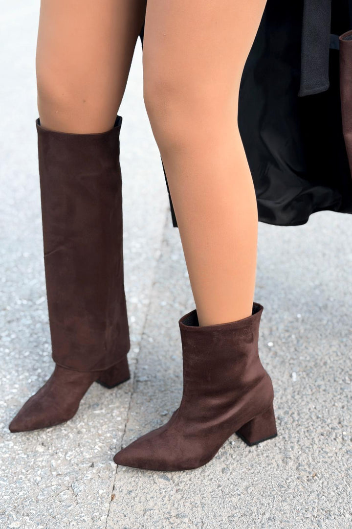 Axen Kadın Kadın Tak - Çıkar Bot - Çizme Acıkahve Süet - ILOVESHOES