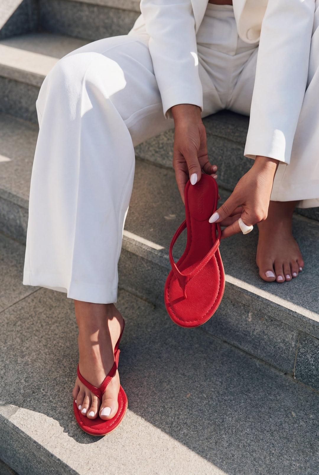 Arlene Kırmızı Mat Deri Kadın Topuklu Parmak Arası Terlik - ILOVESHOES