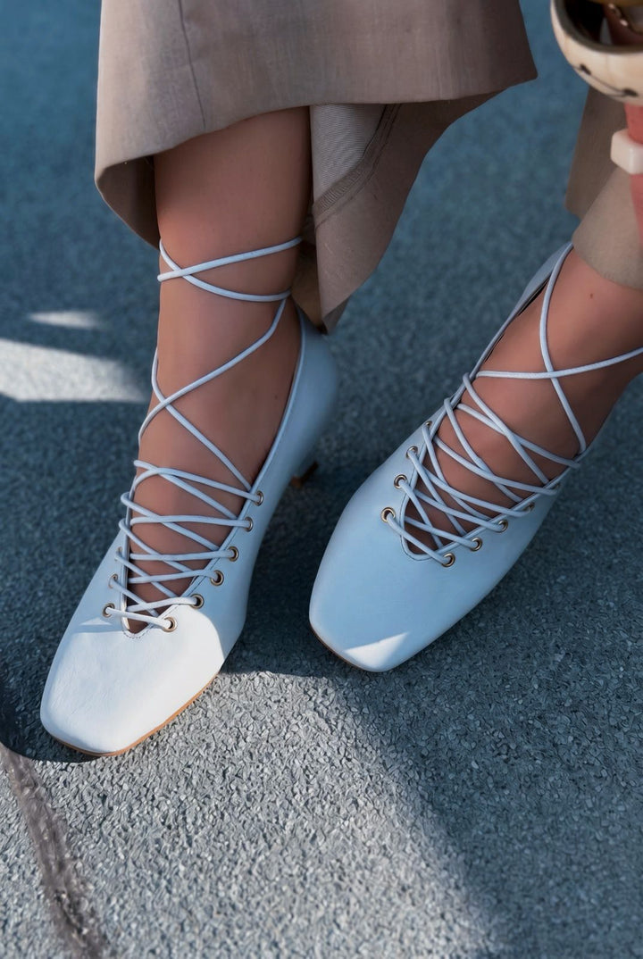 Sernis Bebek Mavisi Mat Deri Kadın Topuklu Ayakkabı - ILOVESHOES