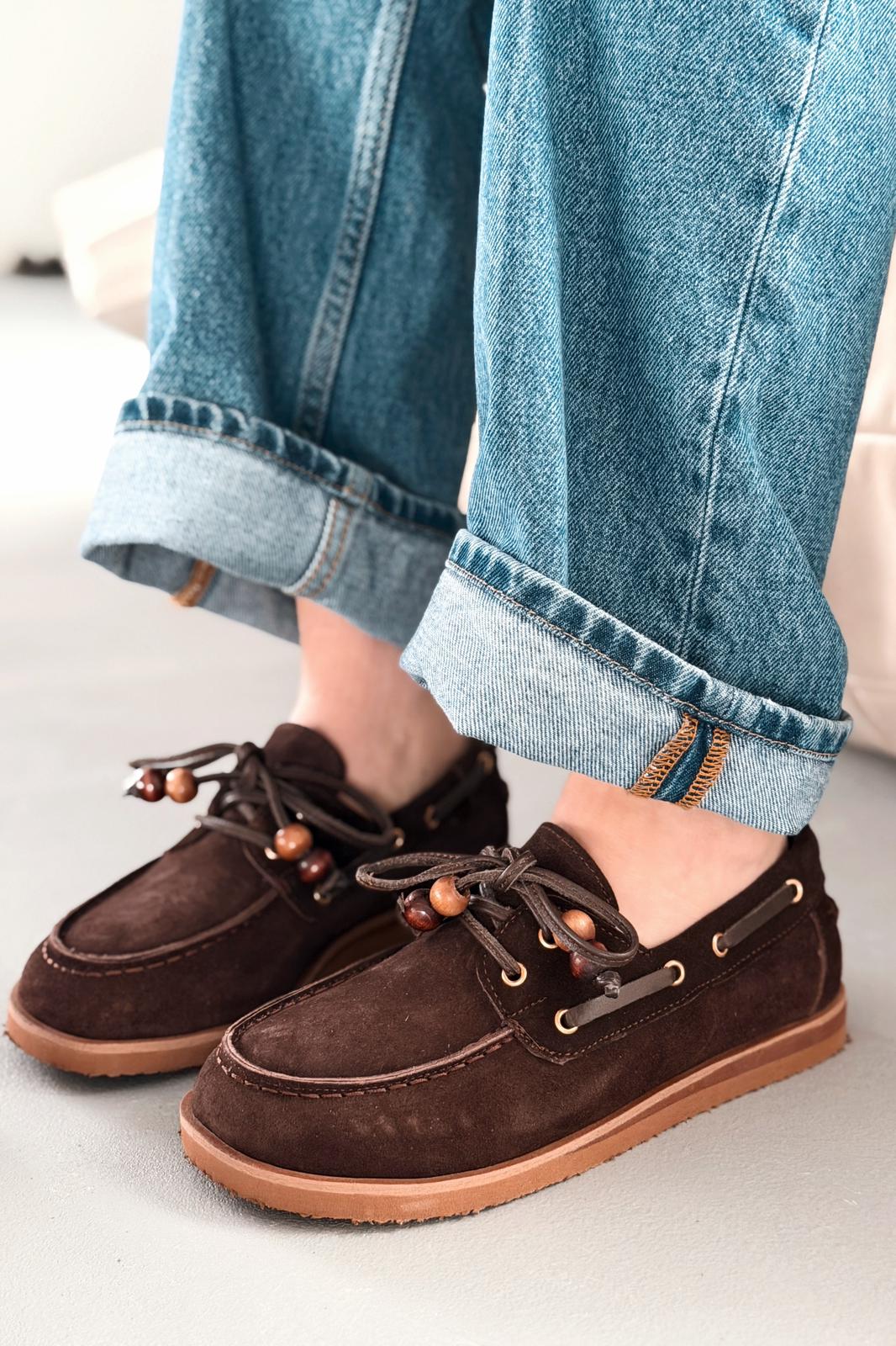 Armon Hakiki Süet Kadın Oxford Acıkahve - ILOVESHOES