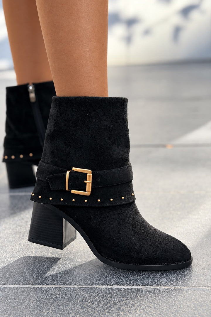 Velrix Siyah Süet Kadın Topuklu Bot - ILOVESHOES