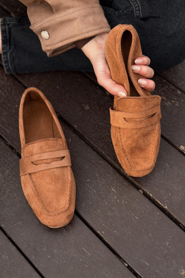 Orvino Kadın Loafer Taba Süet - ILOVESHOES