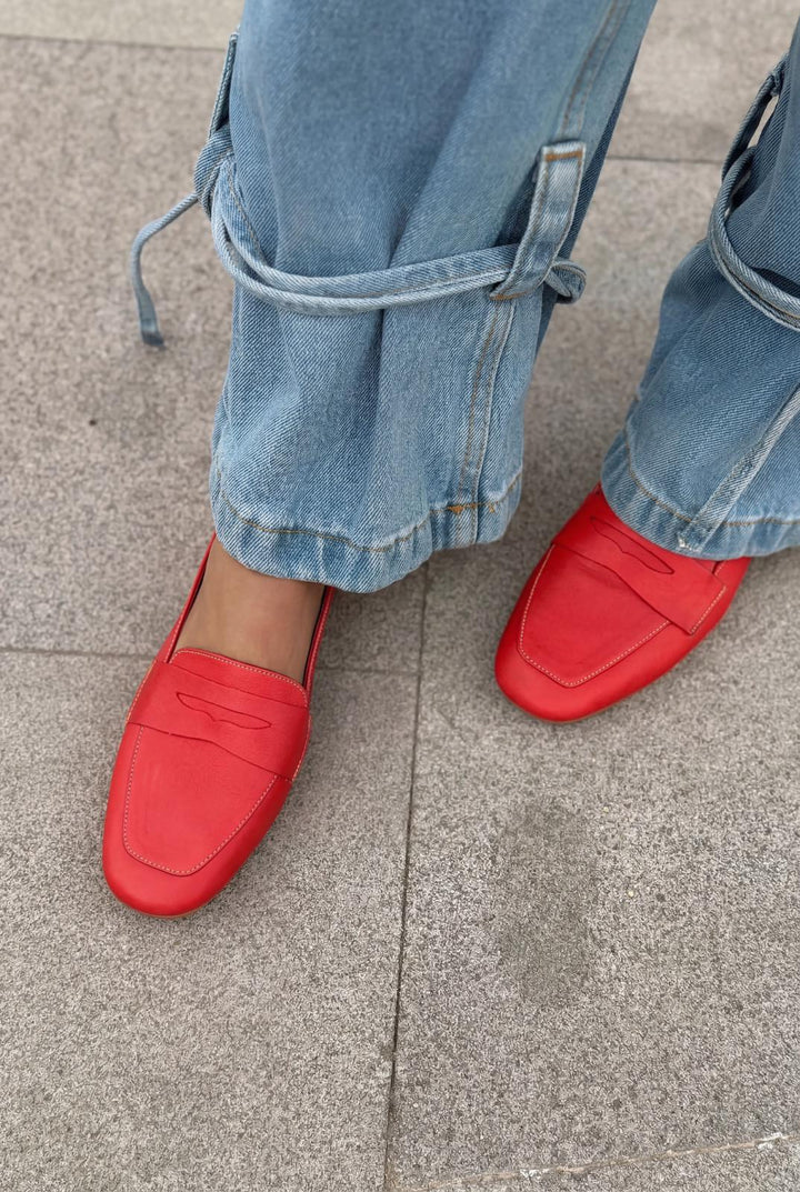 Melniel Hakiki Deri Kadın Loafer Kırmızı - ILOVESHOES