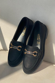 Duvra Nubuk Siyah Gold Toka Detaylı Kadın Loafer - ILOVESHOES