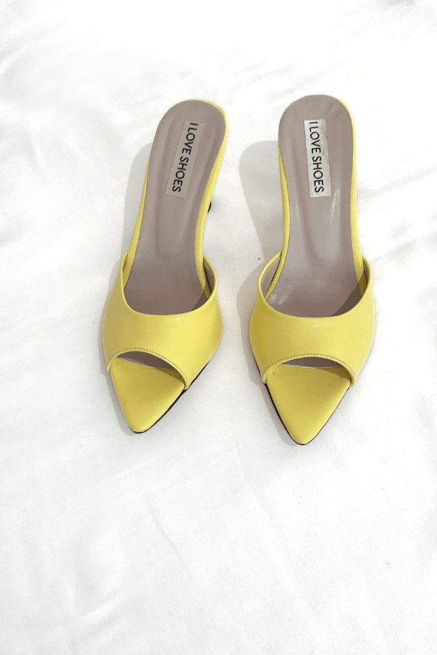 Parlo Mat Deri Sarı Topuklu Terlik - ILOVESHOES