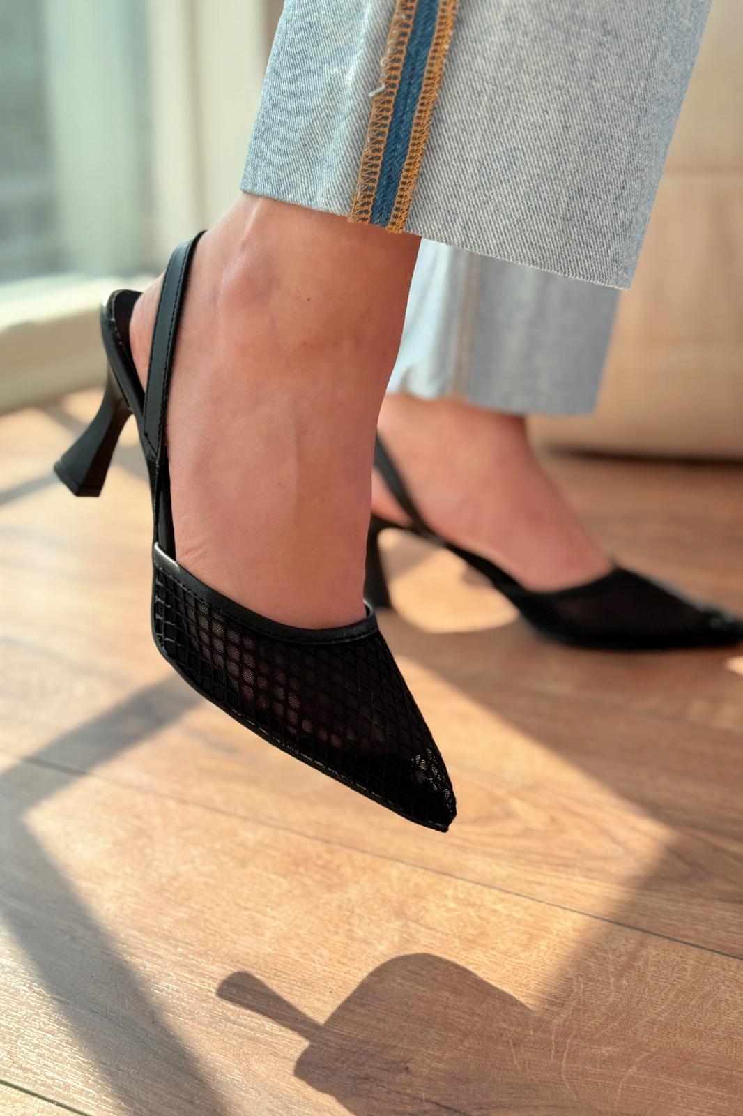 Vasrend Saten File Detaylı Stiletto Siyah - ILOVESHOES