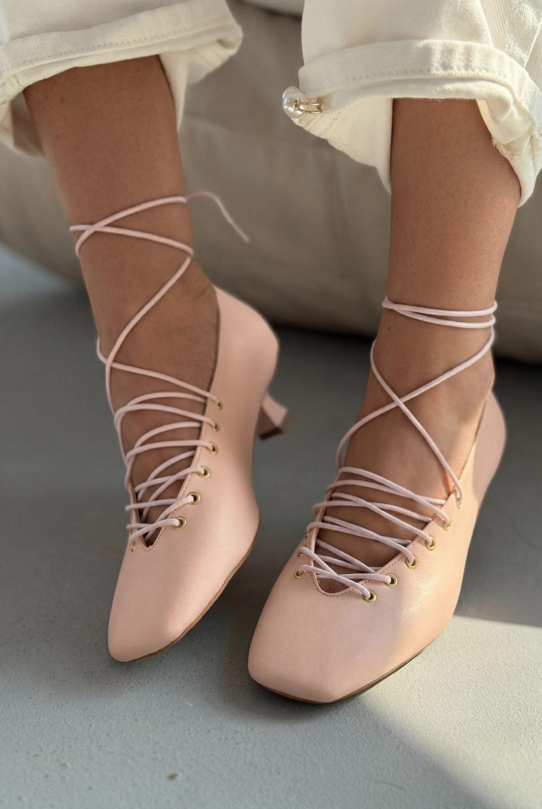 Sernis Pudra Mat Deri Kadın Topuklu Ayakkabı - ILOVESHOES