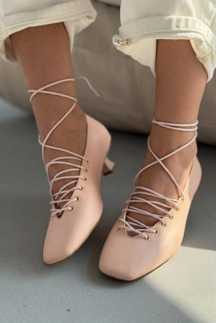 Sernis Pudra Mat Deri Kadın Topuklu Ayakkabı - ILOVESHOES