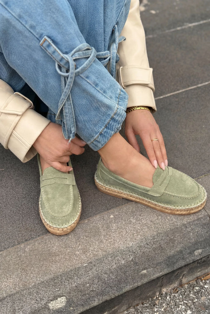 Celure Hakiki Süet Espadril Loafer Yeşil - ILOVESHOES