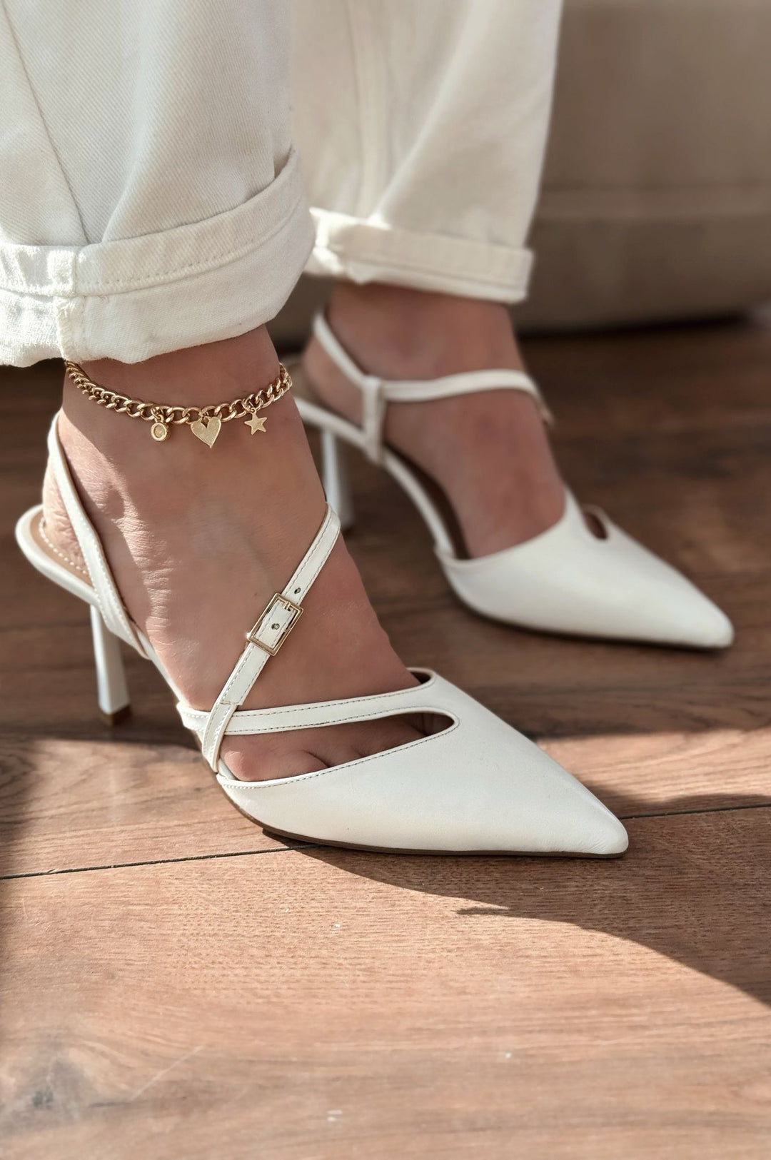 Flamor Mat Deri Yüksek Topuklu Stiletto Beyaz - ILOVESHOES