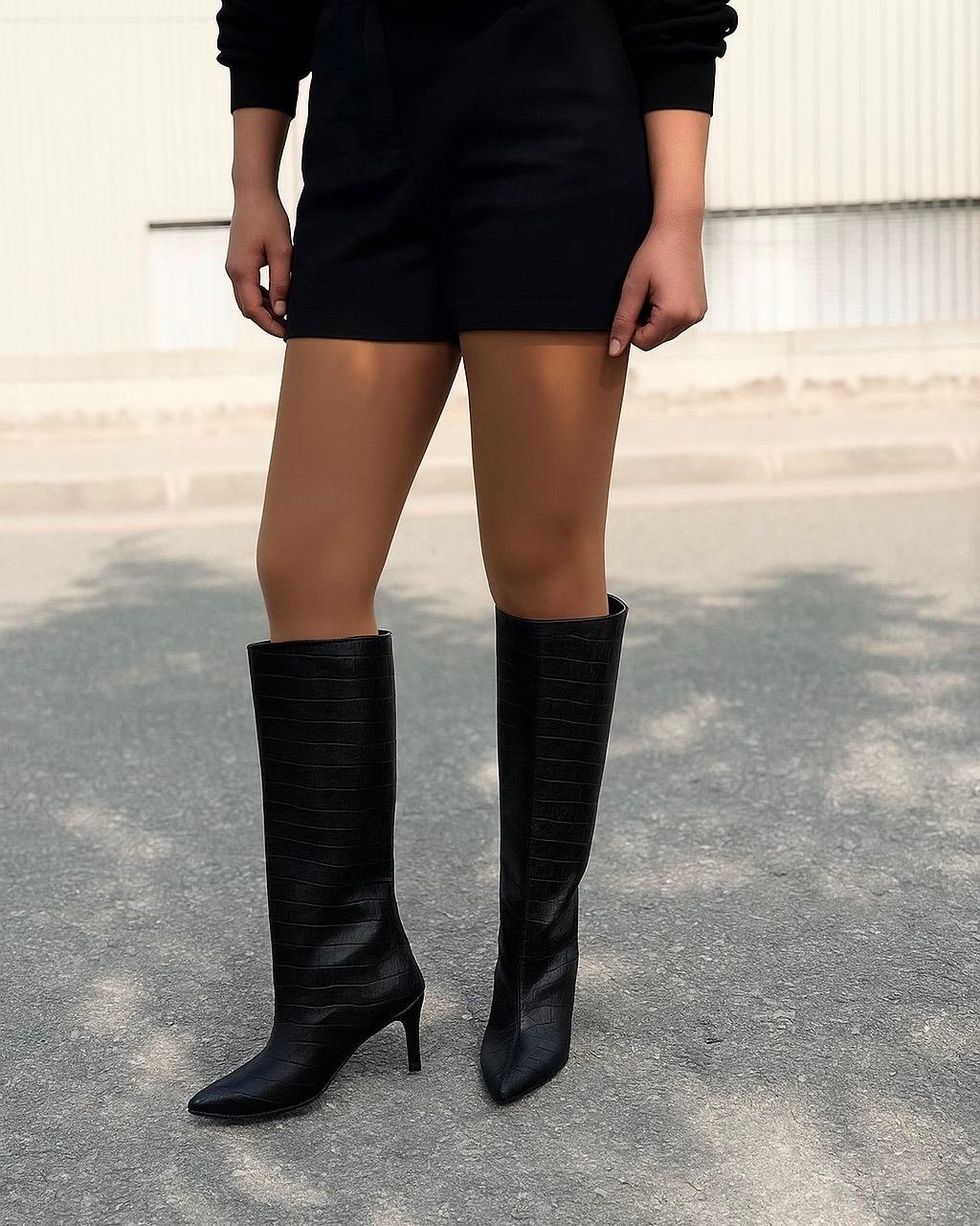 Gwen Desenli Kadın Çizme Siyah - ILOVESHOES