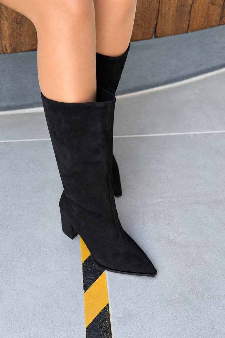 Nuvora Siyah Süet Kadın Çizme - ILOVESHOES
