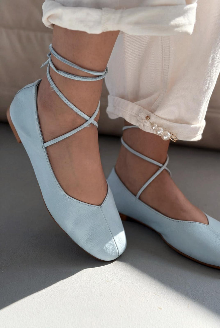 Morven Hakiki Deri Bebek Mavisi Kadın Babet - ILOVESHOES