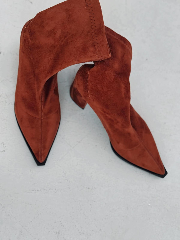 Caryne Kadın Topuklu Streç Bot Taba Süet - ILOVESHOES