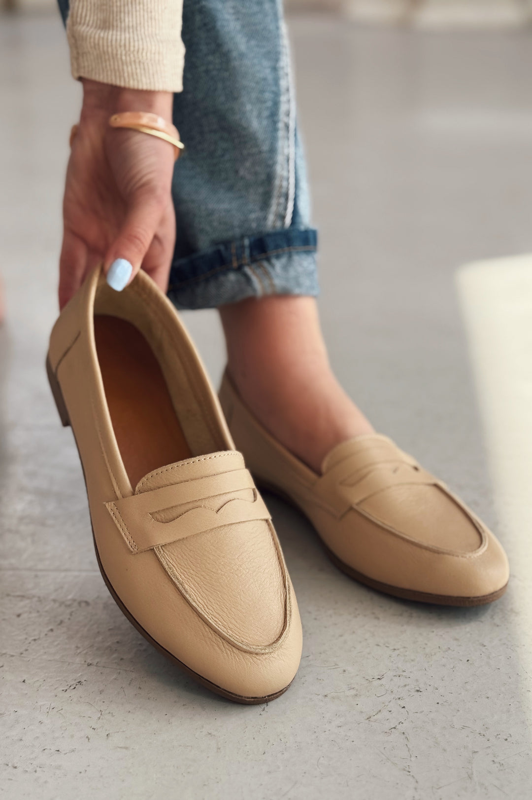 Lemor Hakiki Deri Kadın Loafer Bej