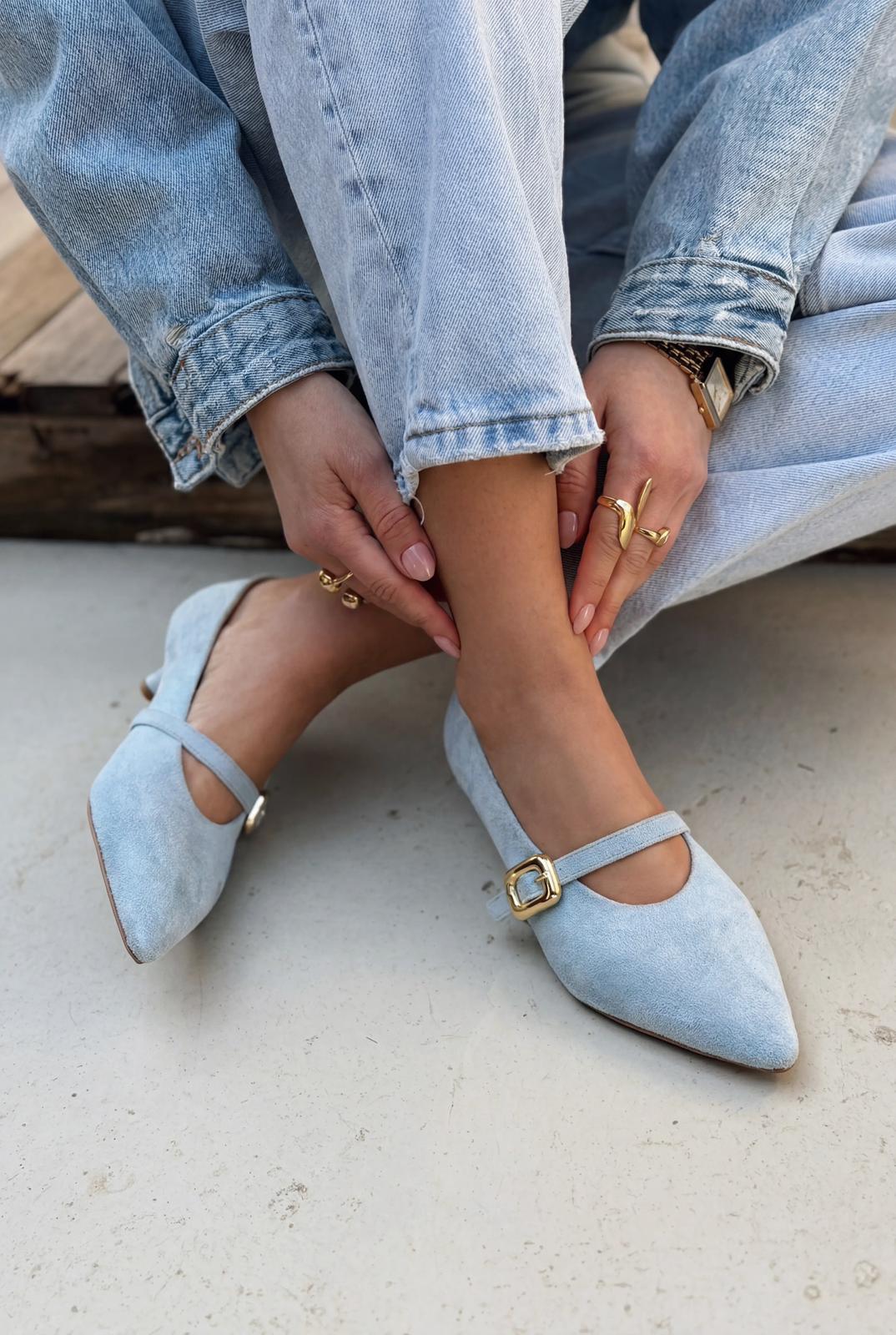 Karden Stiletto Bebek Mavisi Süet - ILOVESHOES