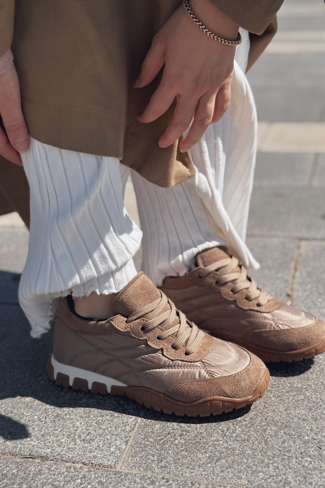 Romine Paraşüt Kumaş Bej Kadın Spor Ayakkabı - ILOVESHOES