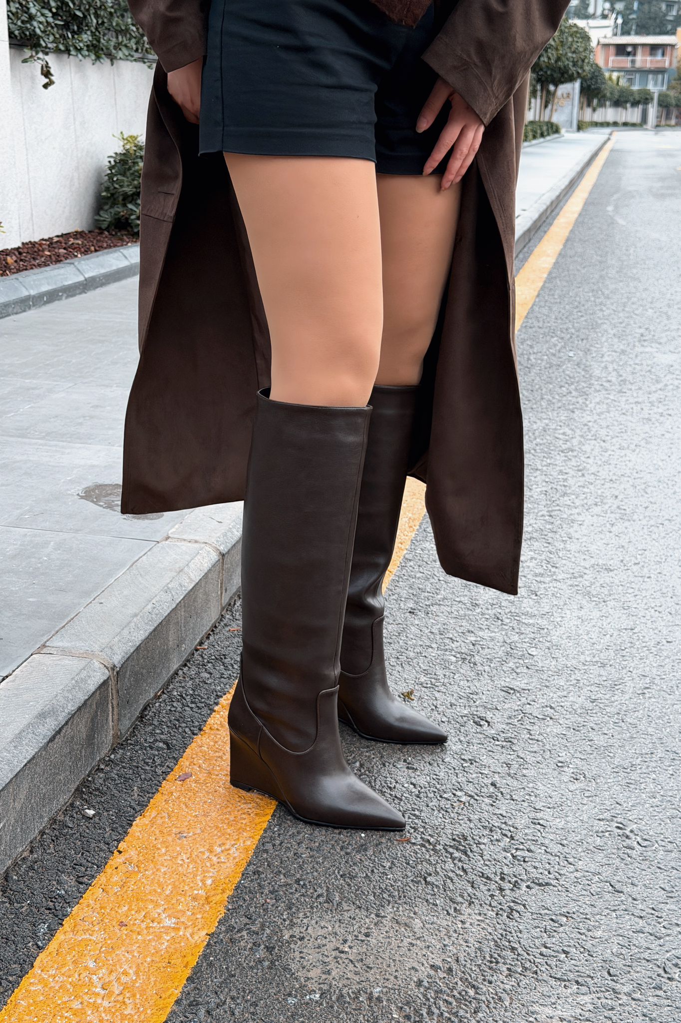 Ravita Kadın Dolgu Topuklu Çizme Acıkahve Mat Deri - ILOVESHOES