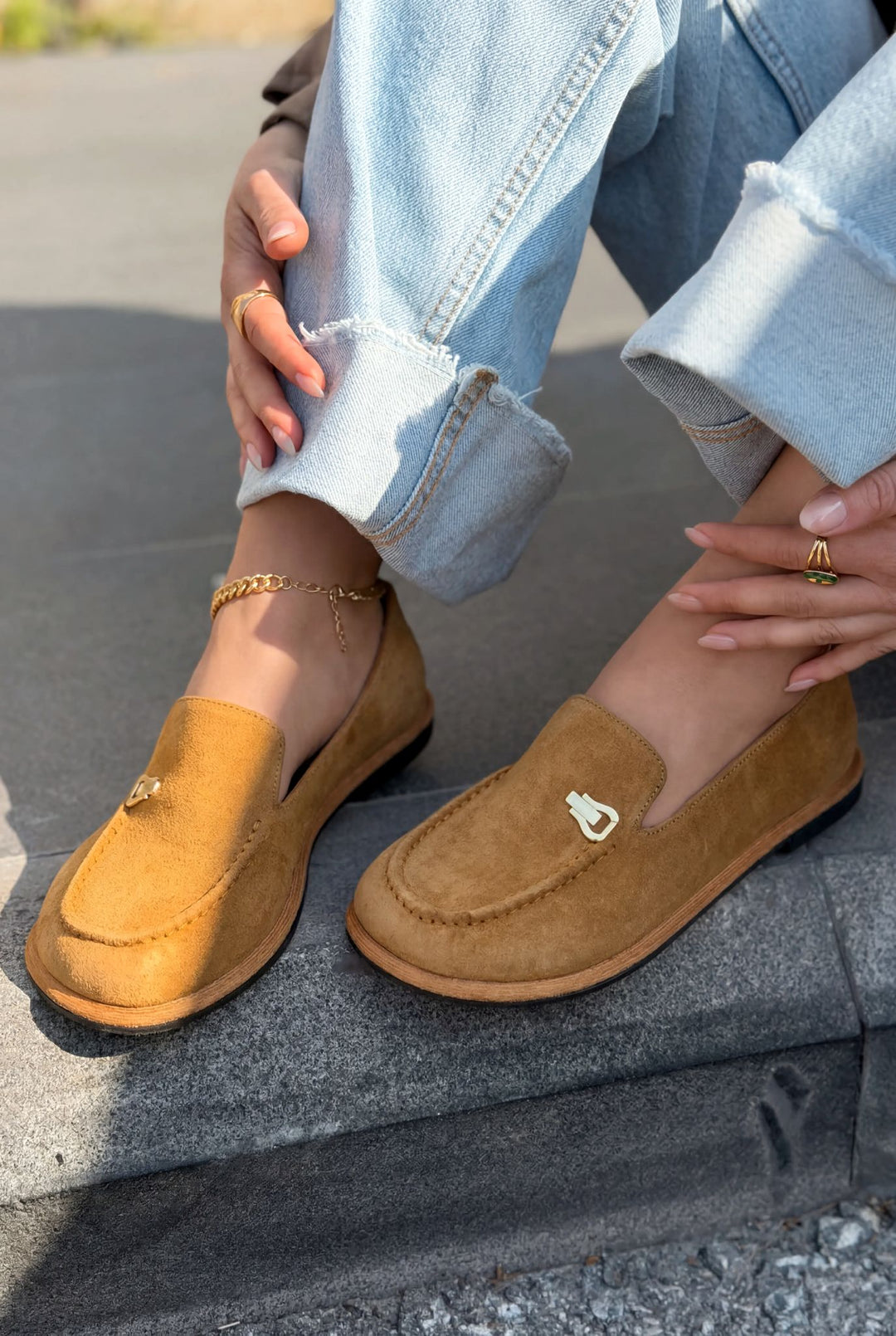 Rasen Hakiki Süet Kadın Loafer Taba - ILOVESHOES