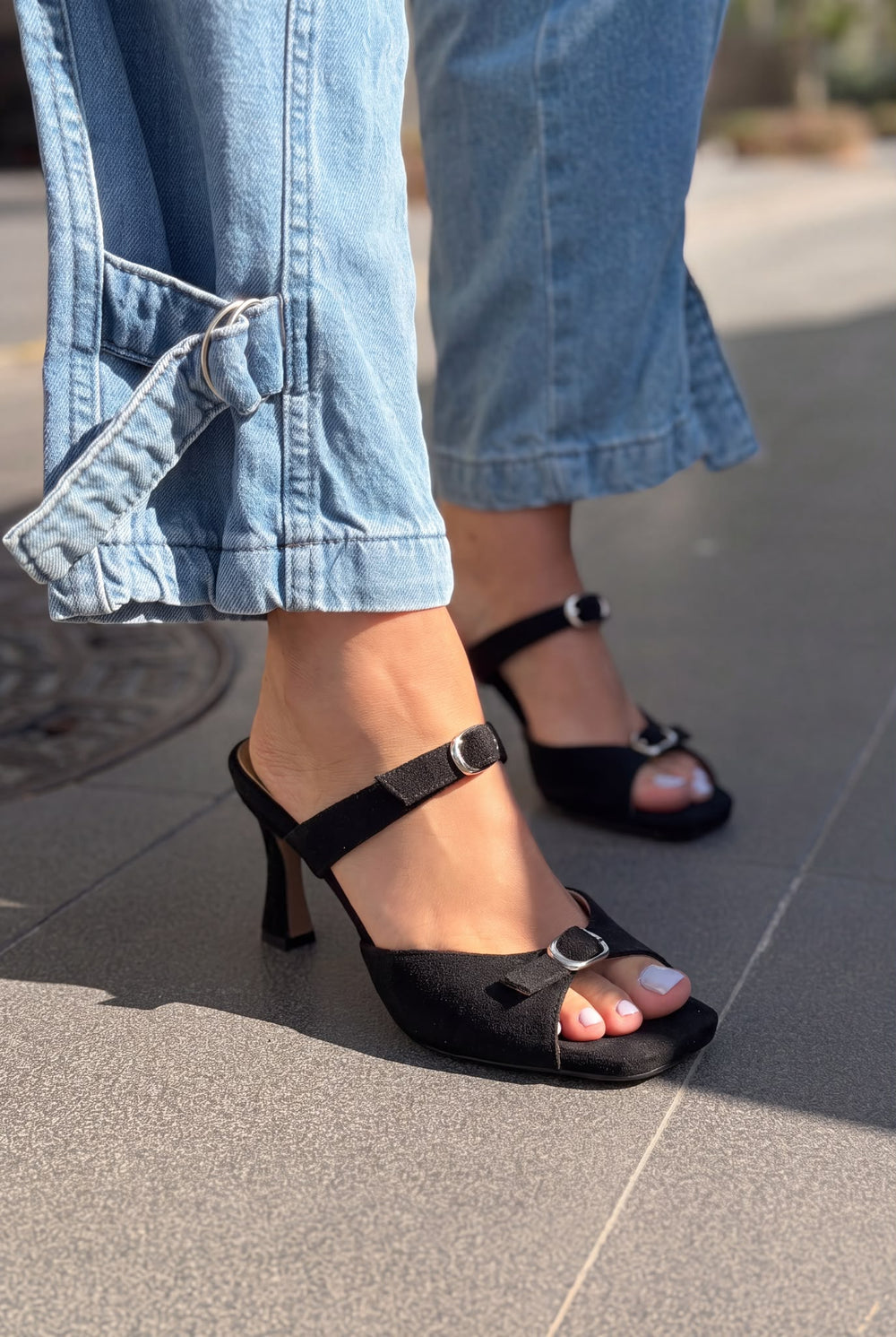 Marise Siyah Hakiki Süet Kadın Topuklu Terlik - ILOVESHOES