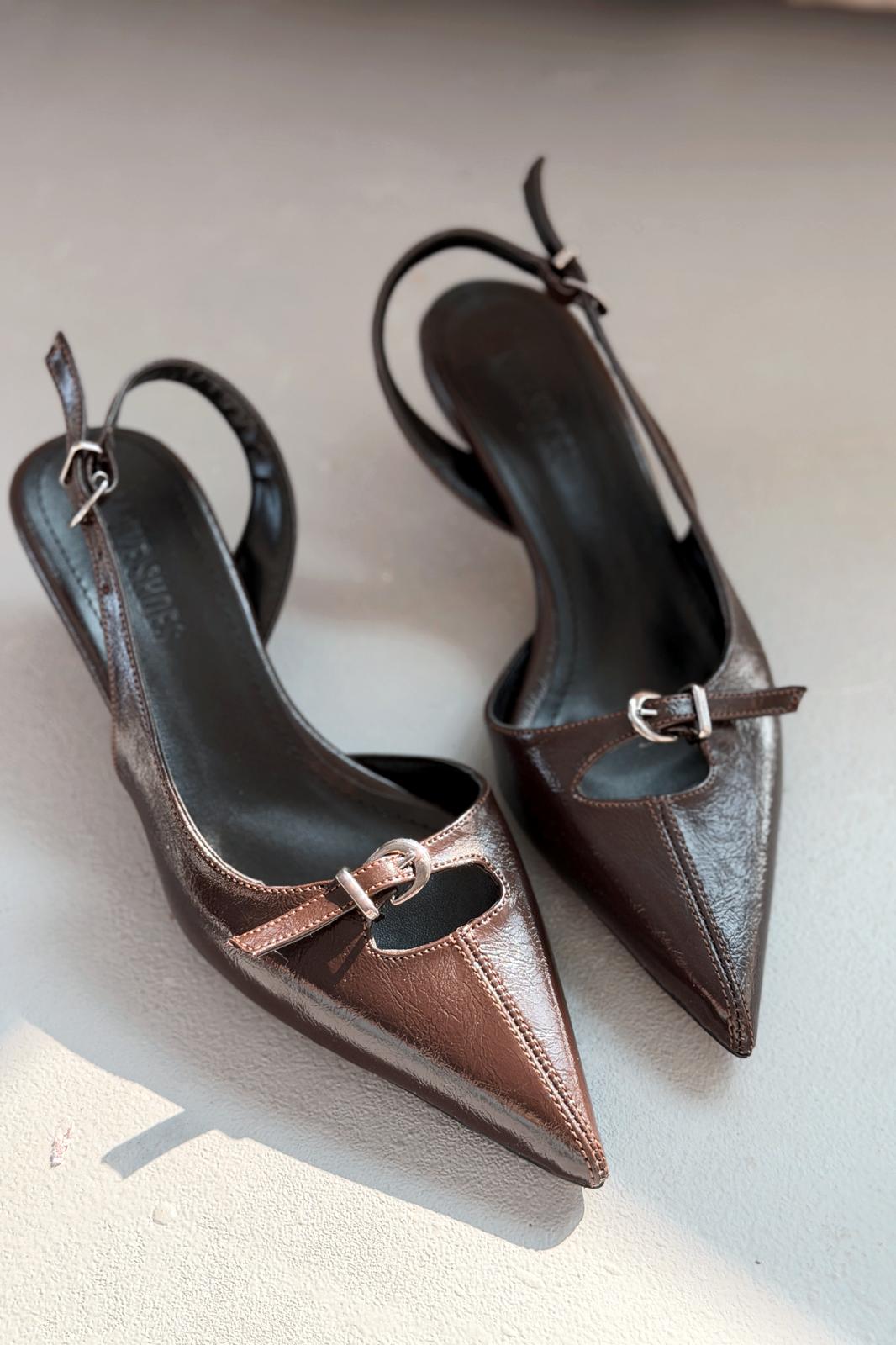Norin Acıkahve Kırışık Deri Kadın Stiletto - ILOVESHOES