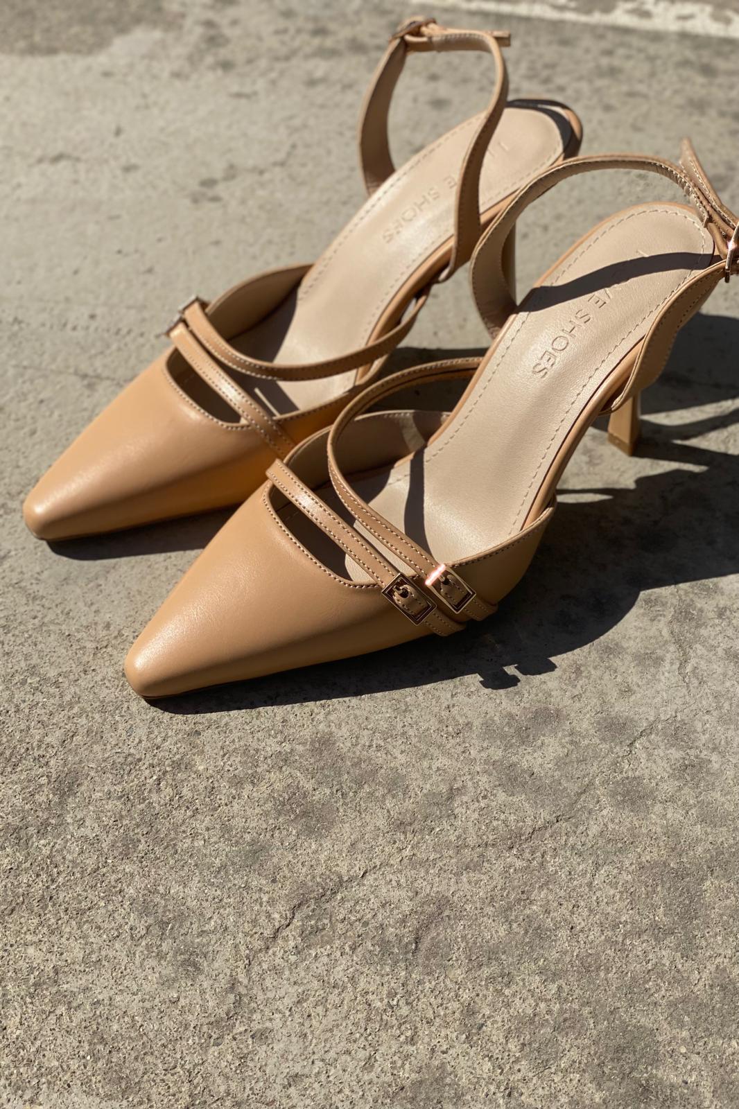 Telmor Mat Deri Bant Detaylı Yüksek Topuklu Stiletto Nude - ILOVESHOES