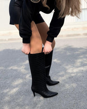 Gwen Desenli Kadın Çizme Siyah - ILOVESHOES