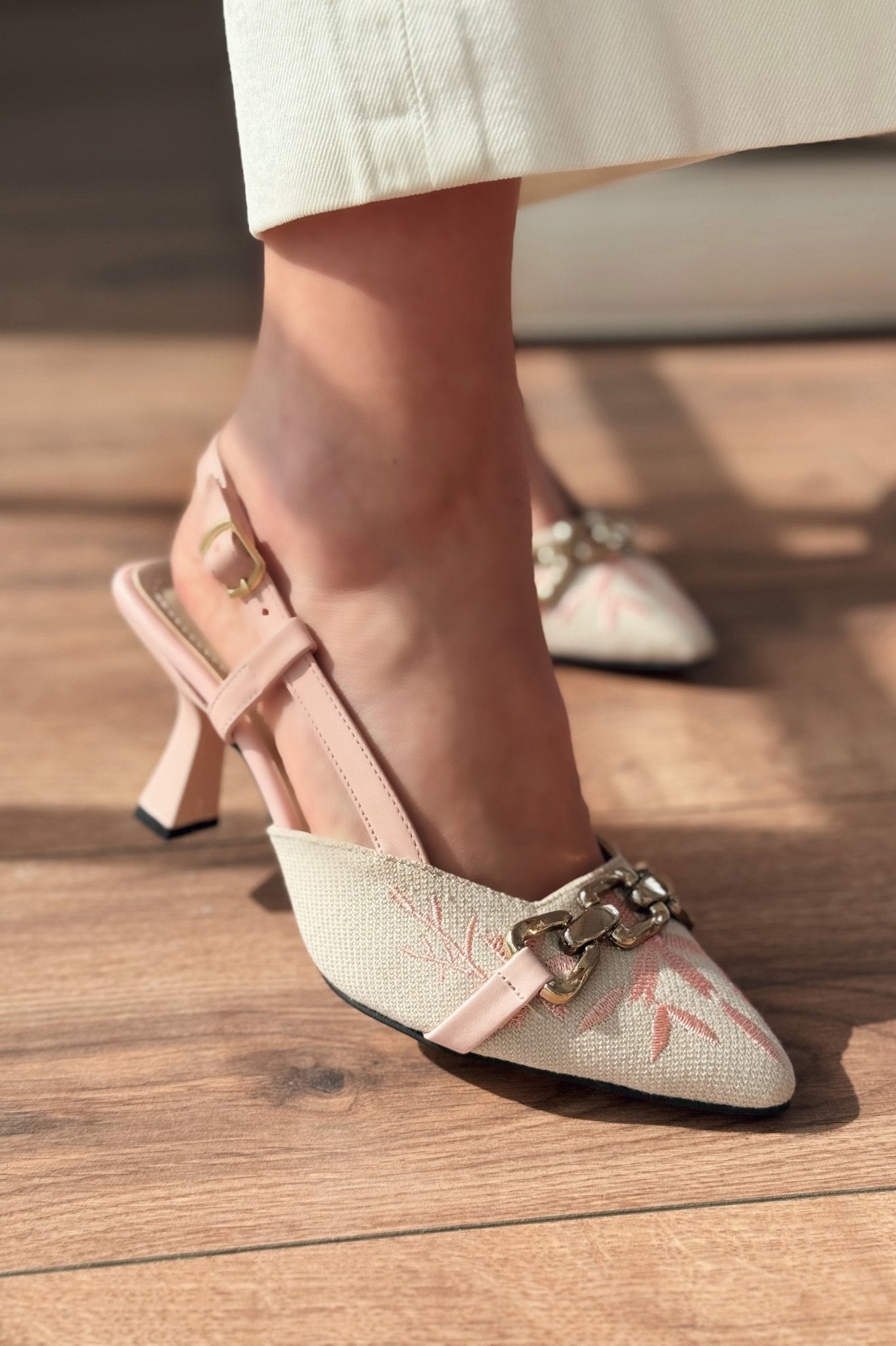 Velosia Pudra Keten Günlük Topuklu Kadın Ayakkabı - ILOVESHOES