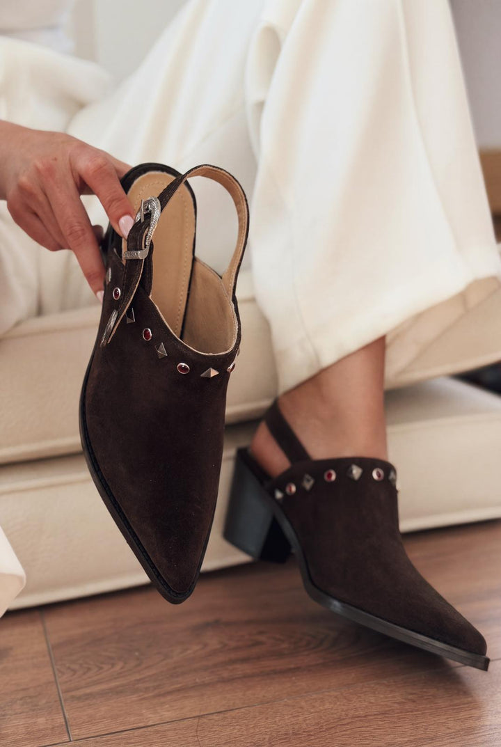 Velvorn Acıkahve Hakiki Süet Kadın Kovboy Topuklu Ayakkabı - ILOVESHOES