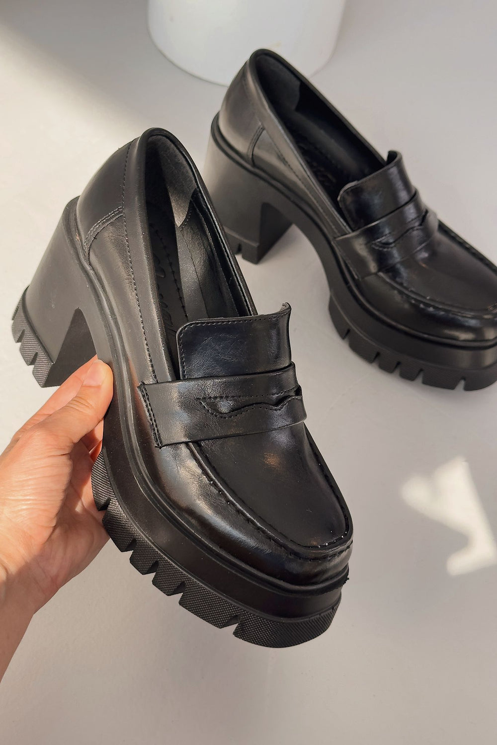 Passeta Kalın Taban Topuklu Kadın Loafer Siyah Mat Rugan - ILOVESHOES