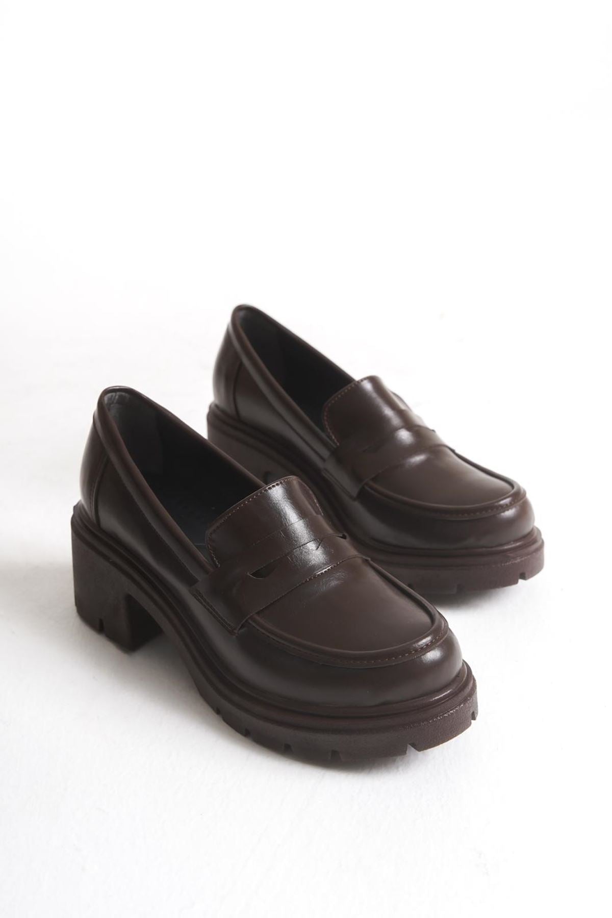 Ralos Kadın Loafer Kahverengi Kırışık Rugan - ILOVESHOES