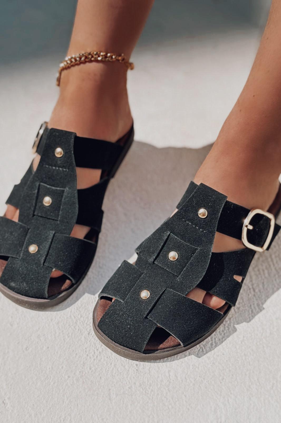 Tayra Süet Siyah Düz Kadın Terlik - ILOVESHOES