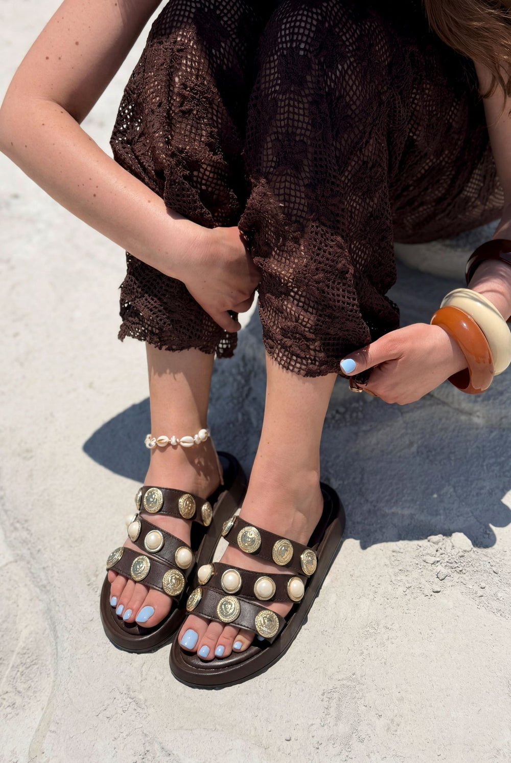 Carven Acı Kahve Mat Deri Kadın Terlik - ILOVESHOES