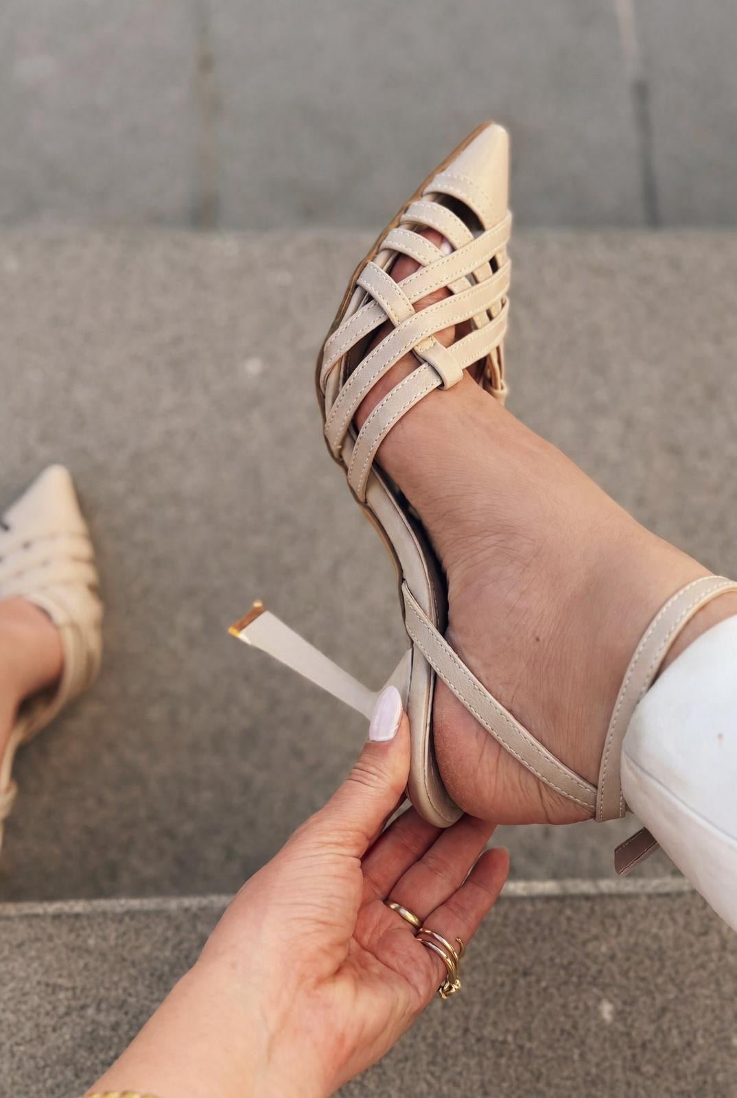 Luvien Bej Mat Deri Kadın Stiletto - ILOVESHOES