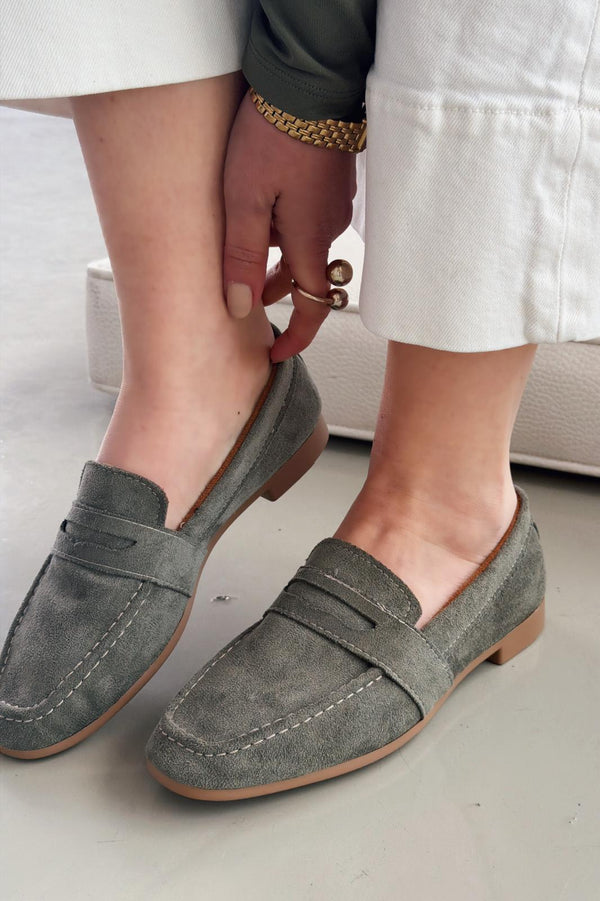 Orvino Kadın Loafer Haki Süet - ILOVESHOES