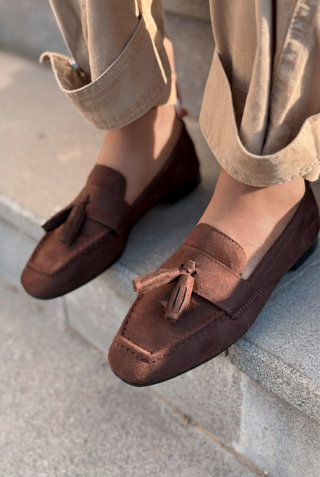 Olena Kadın Loafer Acıkahve Süet - ILOVESHOES