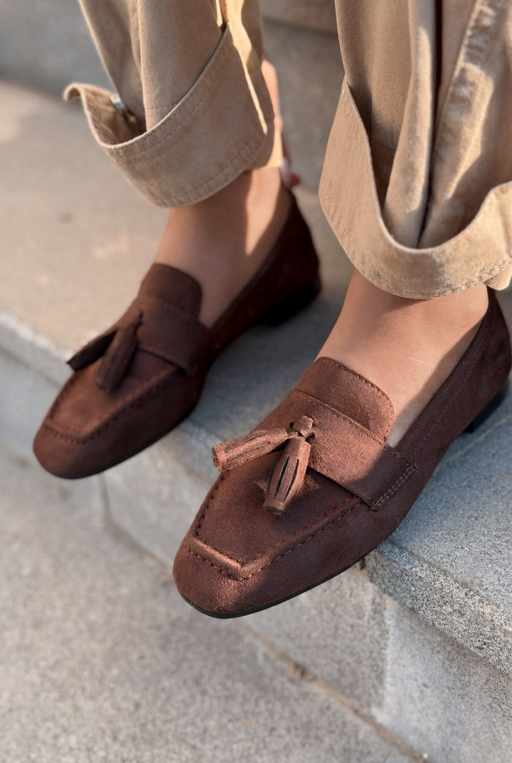Olena Kadın Loafer Acıkahve Süet - ILOVESHOES