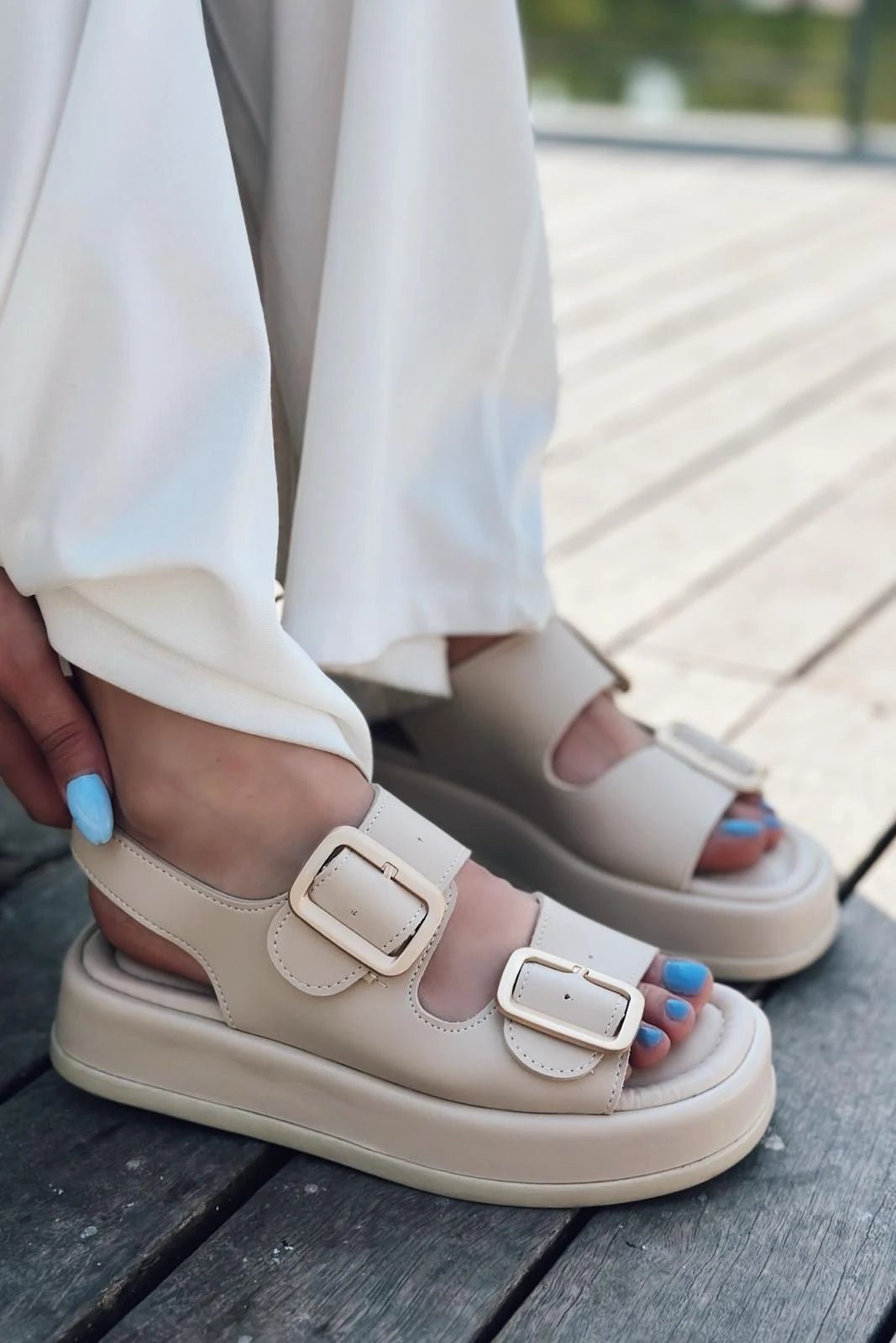 Torens Mat Deri Toka Detaylı Sandalet Nude - ILOVESHOES Türkiye