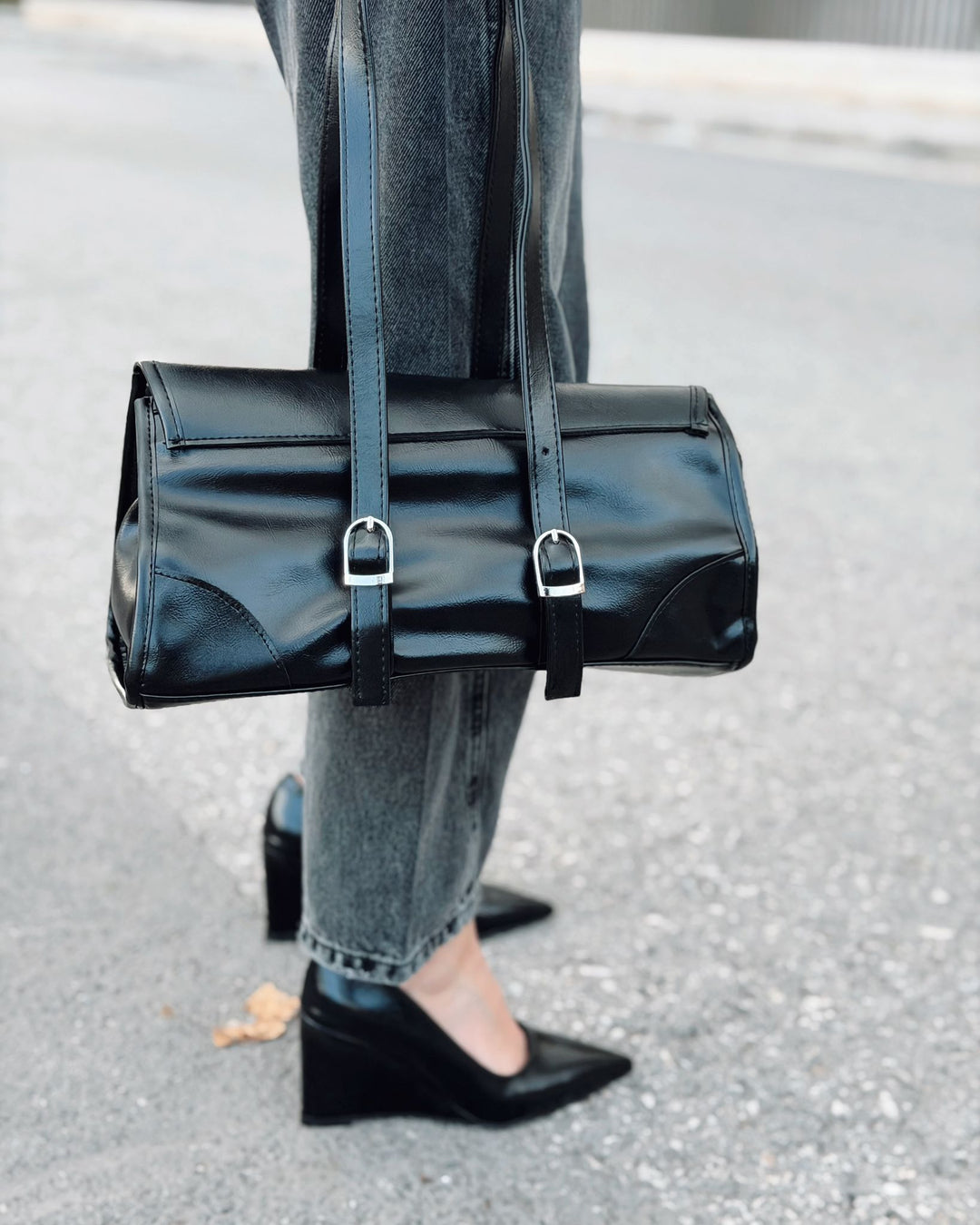 Mariel Dolgu Topuklu Stiletto Siyah Mat Deri - ILOVESHOES