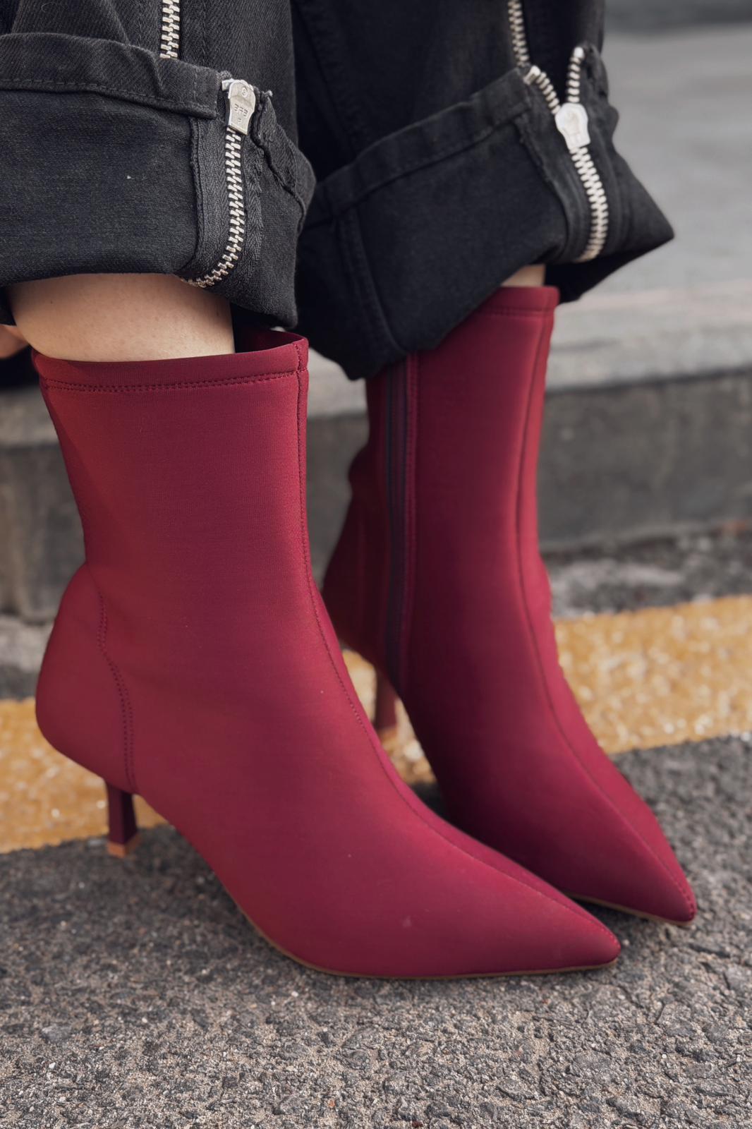 Evelin Kadın Dalgıç İnce Topuklu Bot Bordo - ILOVESHOES