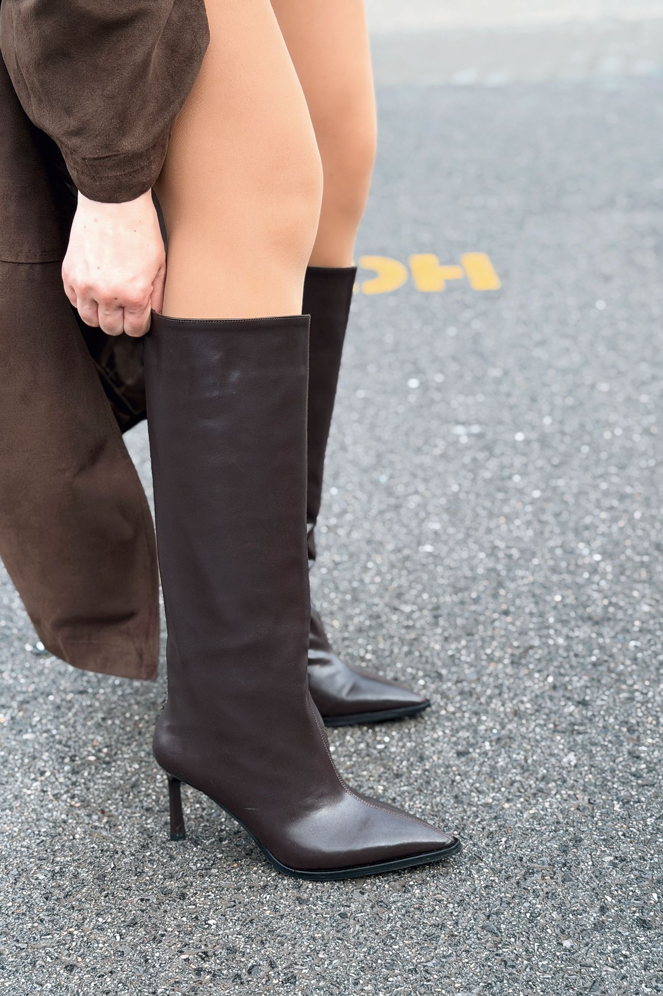 Aviren Kadın Topuklu Çizme Acıkahve Mat Deri - ILOVESHOES