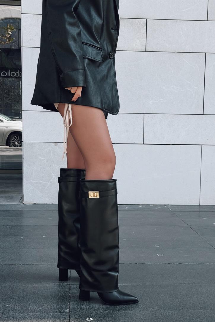 Savira Kadın Çizme Siyah Mat Deri - ILOVESHOES