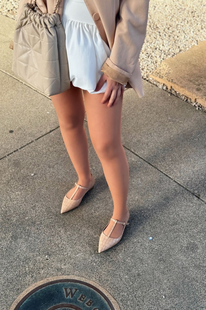 Cormel Mat Deri Kroko Desenli Nude Kadın Babet